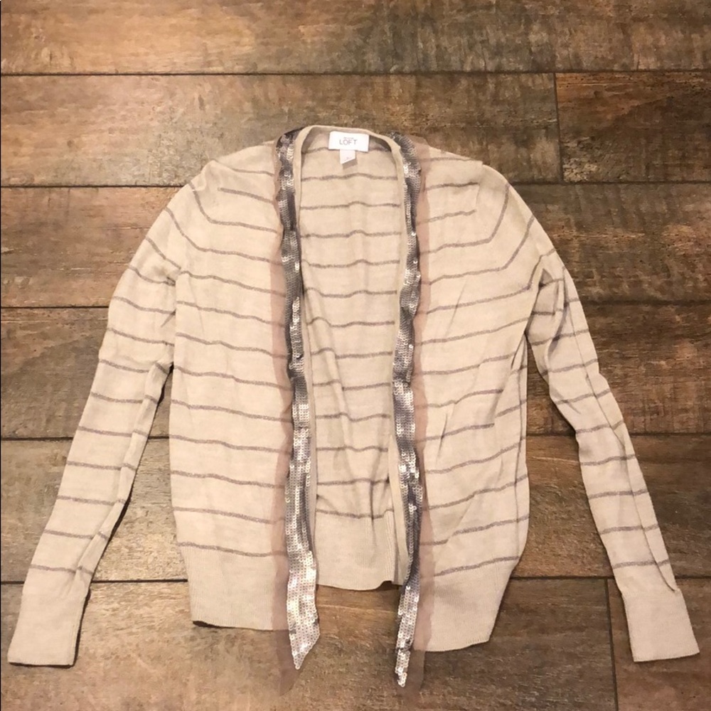 Striped LOFT Cardigan with Sequin Trim